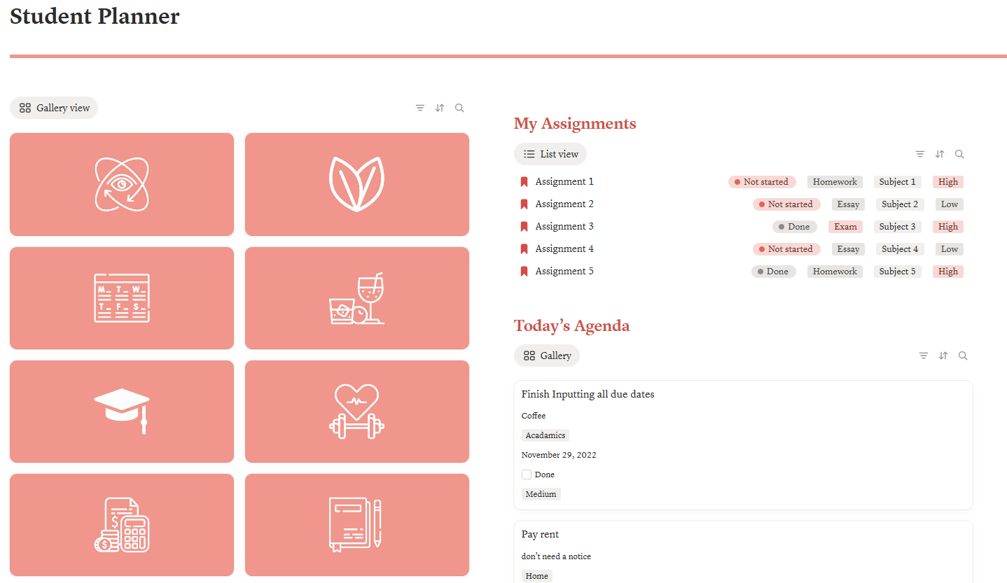 NOTION STUDENT PLANNER TEMPLATE
