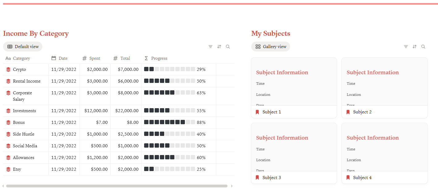 NOTION STUDENT PLANNER TEMPLATE