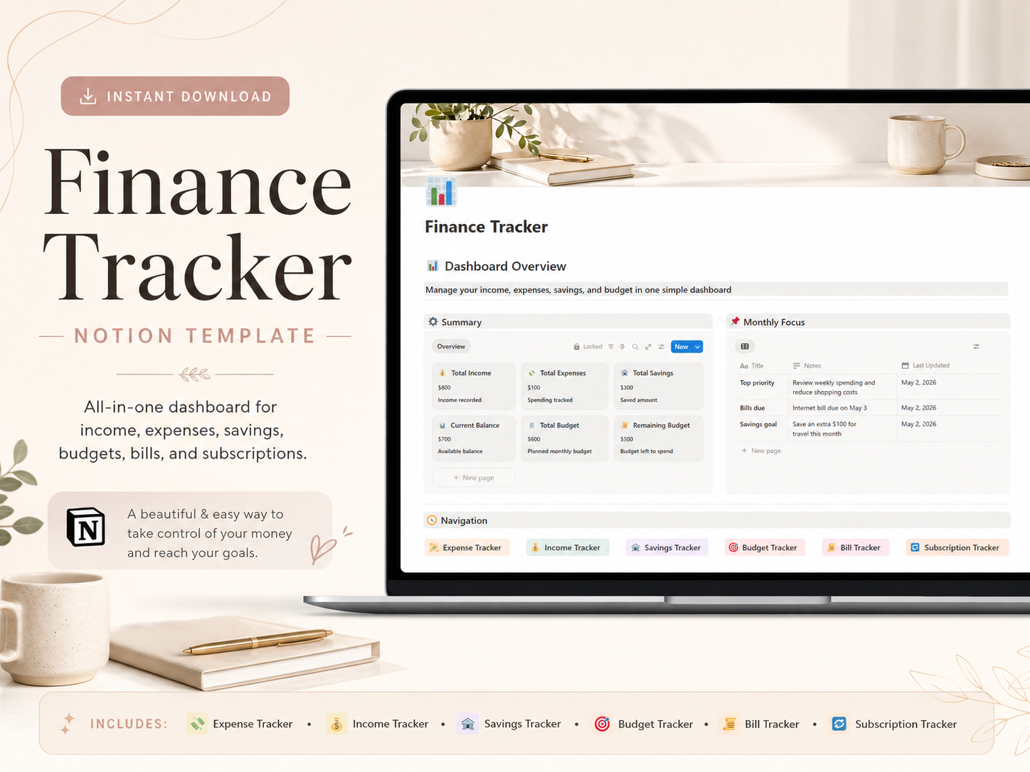 Notion Finance Tracker | Budget Planner & Expense Tracker